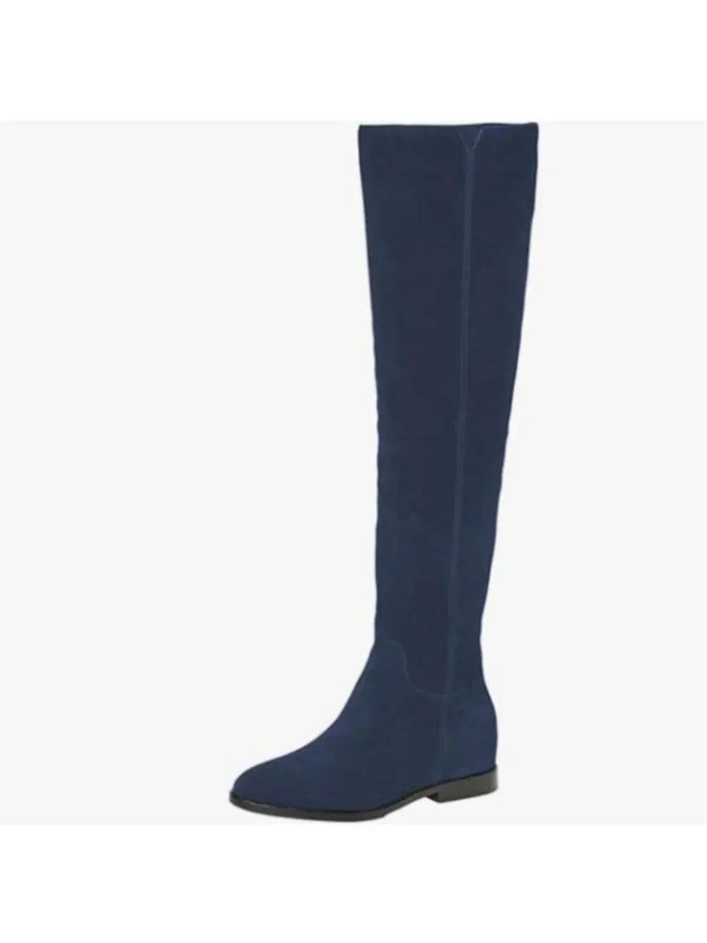 Pazzion Blue Almond Toe Knee High Boots with Partial Zippers Stretchy Long Boot